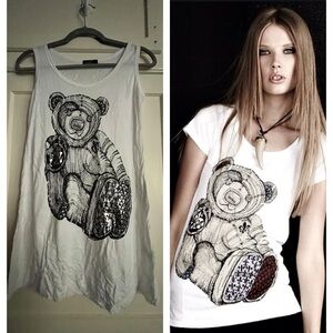 Lauren Moshi Y2K Teddy Bear tank top w/ silver fleur de lis size small